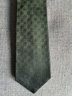 Salvatore Ferragamo 100% Silk Tie Green/Black Sqaures Italy